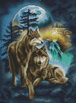 Kreuzstich Stickpackungen Vorgedruckt Wolf Mond Wölfe Bilder Vorlagen Sticken Se