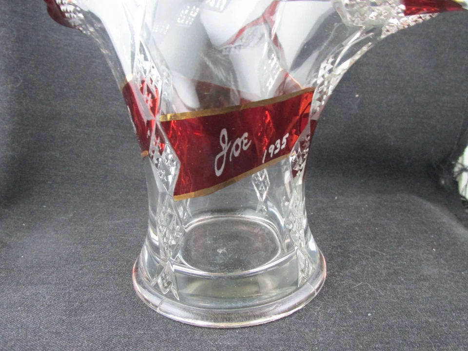 IMPERIAL EAPG 3 IN 1 RUBY STAINED CLEAR GLASS HANDLED BASKET SOUVENIR DATED - Image 3 of 4