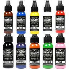 Element Tattoo Supply Ink Set 10 Colors Bright Pigment 1oz