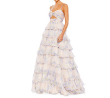 Mac Duggal Floral Cut Out Ruffle Layered Gown MSRP 498 Size 14 12A 2282