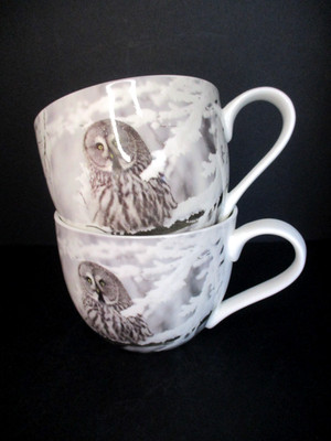 Portobello by Design Set of 2 Gray and White Owl Mugs England