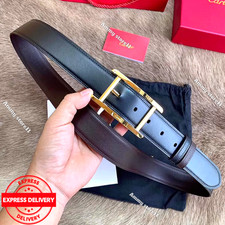 CARTIER Black Leather Belt Gold Buckle Luxury...