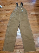 Carhartt Duck Bib Double Knee Men's Brown Overall Bib R01 USA MADE 40x30