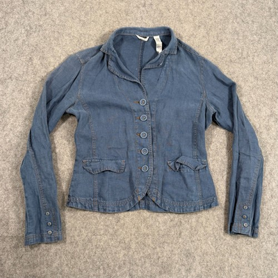 #ad #ad Kleen Blue Denim Chambray Linen Button Up Lightweight Jacket Top Women#x27;s Size XS $29.99