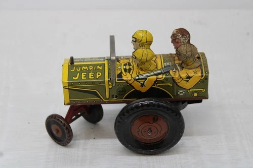 COOL! Vintage Marx Jumpin Jeep Tin Litho Wind-Up Army Toy WORKS! FREE SHIP!