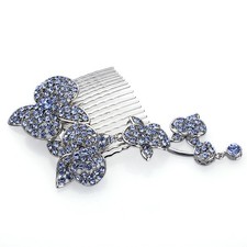 Hand Made Hair Jewelry swarovski crystal Flowers Hair Comb, Blue Rhinestone