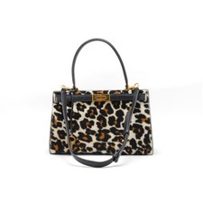 Tory Burch Leopard Print Haircalf Leather Shoulder Bag Multicolor Gold Auth