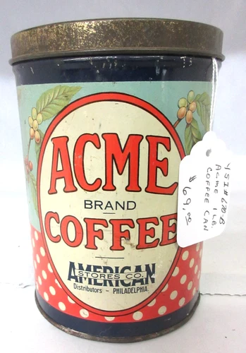 VINTAGE  ADVERTISING ACME BRAND COFFEE TIN W/LID COLLECTIBLE  670-B