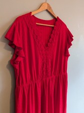 3XL Red Eyelet Dress Flutter Sleeve V-Neck Stretch Lined Picnic Summer Brunch