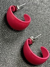Vintage Pink Enameled Metal Hoop Earrings