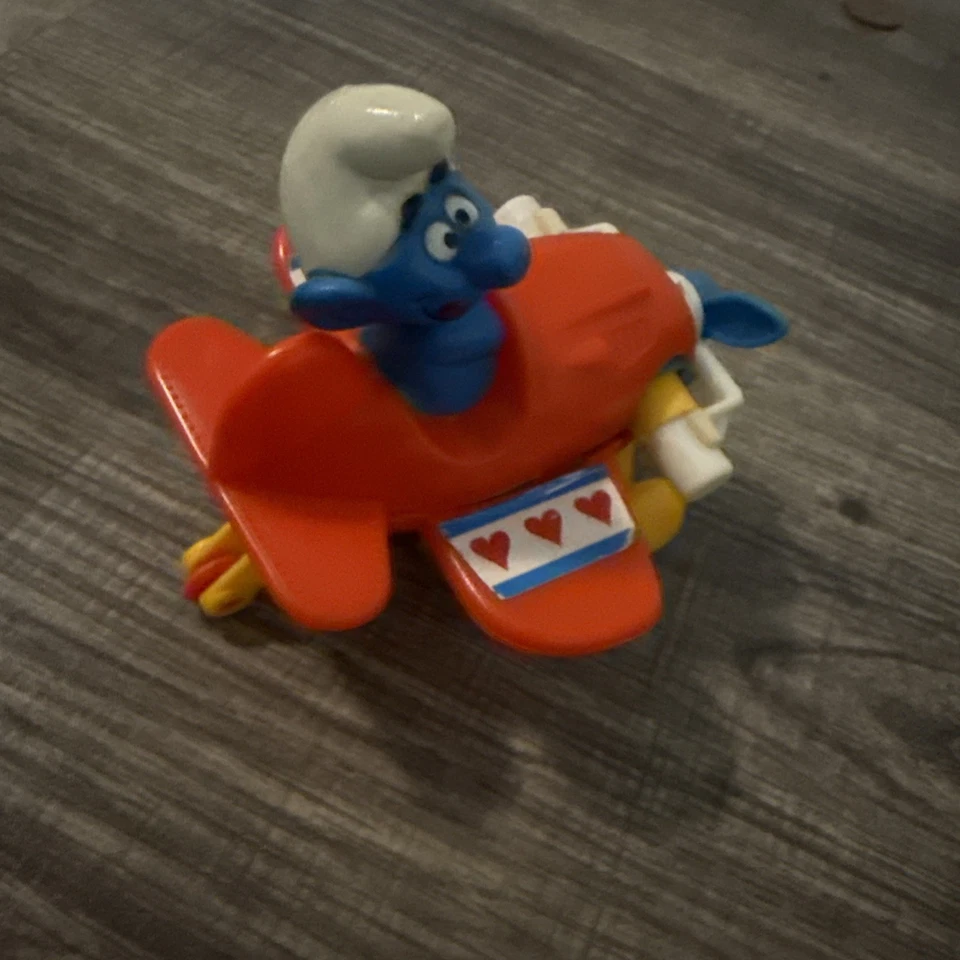 Avión Piloto Pitufo Windup Peyo Galoob 1982 rueda faltante Foto 3 de 4