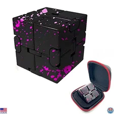 Aluminum Alloy Fidget Infinity Cube - Stress Relief Toy for Men - Black & Pink