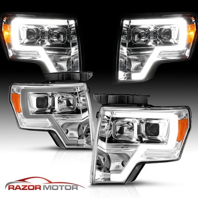 2009-14 Chrome Headlights pair For Ford F150 [LED Bar] Driver And Passenger