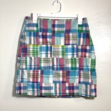 TALBOTS Women's Multicolor Patchwork Plaid Skirt Size 4 Cotton Lined Preppy