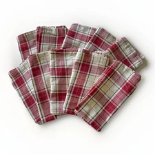 Pottery Barn Dinner Napkins Red Cream Green Plaid Cotton 20”x20” Set Of 10