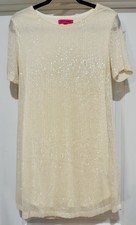 Betsey Johnson Women’s Cream Sequin Short Sleeve Dress Size M