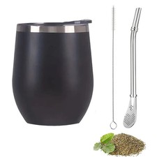 3pcs Stainless Steel Yerba Mate Cup Set: 350ML Gourd, Bombillas Brush