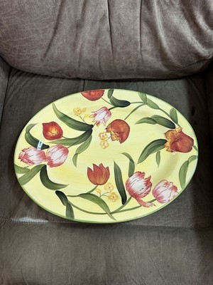 Vintage Nantucket Home 16.0  Oval Ceramic Serving Platter Tulip Flowers & Stems