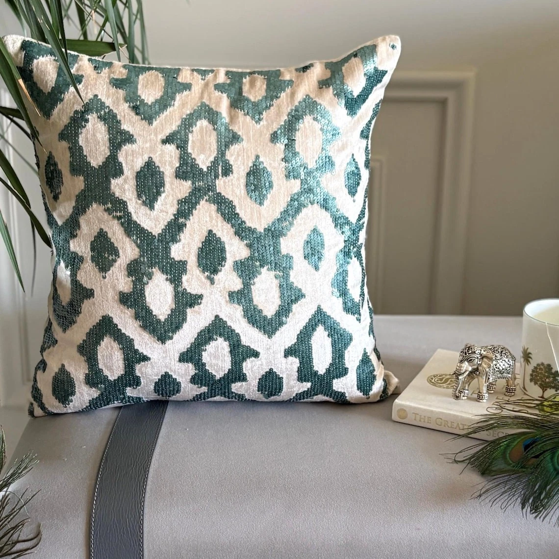 Pillow Cover Blue 16"x16", Sofa Decor Velvet Sequins - Peacock Insights
Opens in a new window or tab