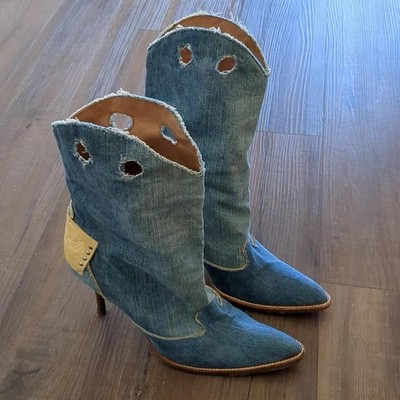 Roberto Cavalli vintage denim pointed toe boots 