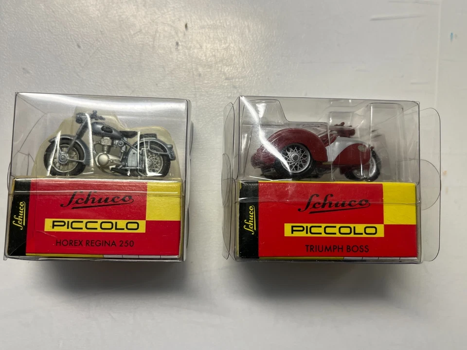 Schuco Piccolo Motorräder/ 05052 Triumoh Boss mit Steib/ 05041 Horex Regina 250