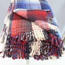 Vintage Unbranded Heavy Reversible Tartan Blanket Acrylic/Cotton Blend 61X78