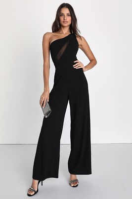 NEW LULUS Modern Attraction BLACK One Shoulder SHEER MESH