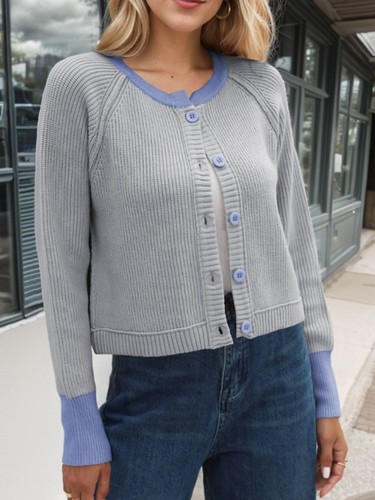 Contrast Button Up Long Sleeve Cardigan - Bild 20 von 28