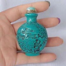Vecchia bottiglia da tabacco cinese turchese intagliata a mano