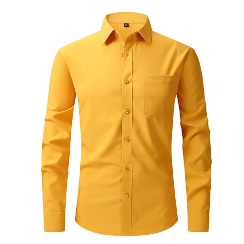Men's Stretch Slim Fit Button Up Long Sleeve Solid Color Dress Shirt Formal Tops - Picture 34 of 39