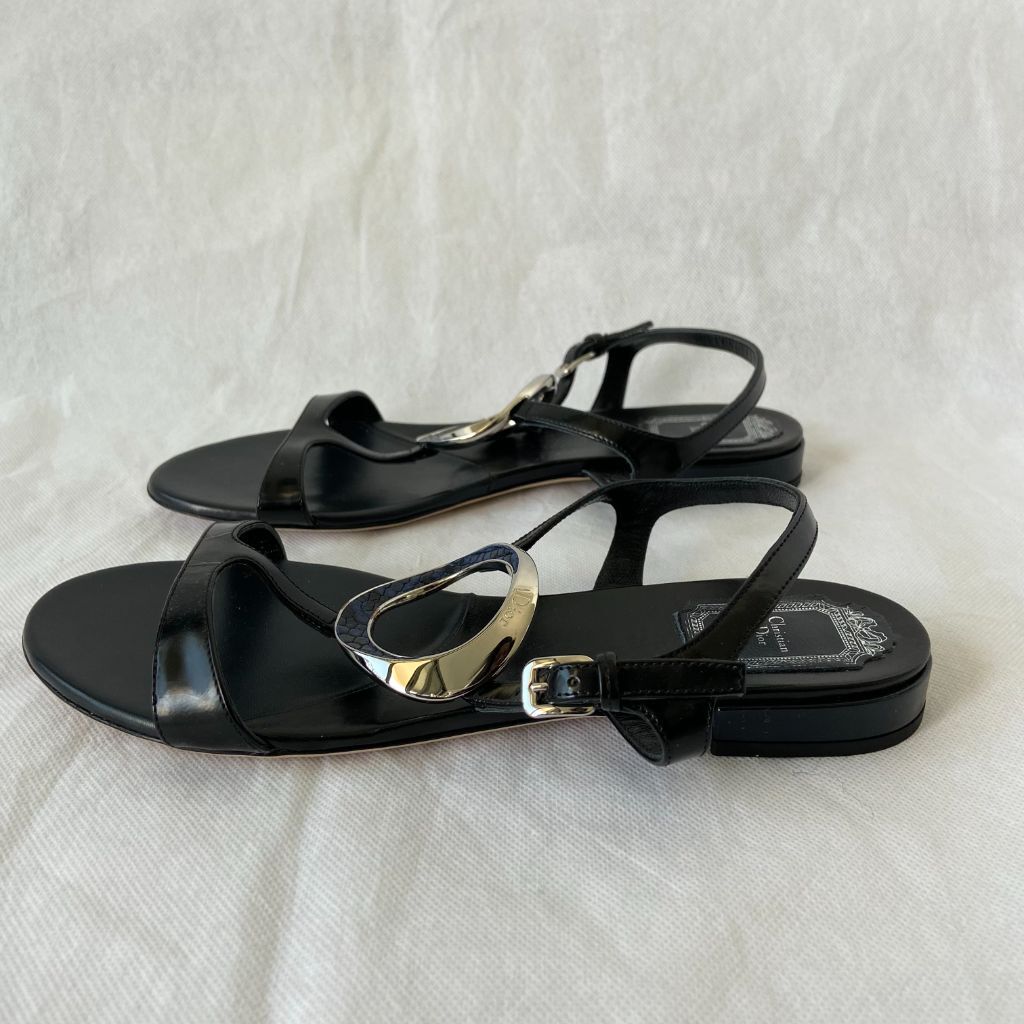 Dior Black Leather & Python Sandals Size 39 - image 3