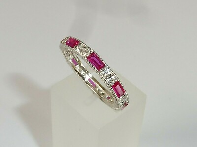Damen Eternity Ring 925 Sterling Silber Saphir und roter Rubin Art Deco Stil