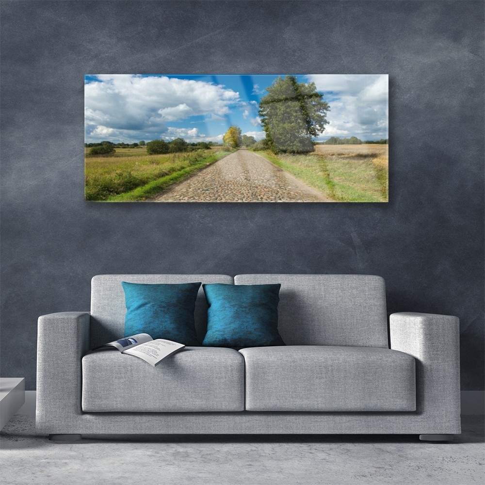 Tableau Plexiglas paysage route campagne pavé grand format de décoration murale 125x50 - 2