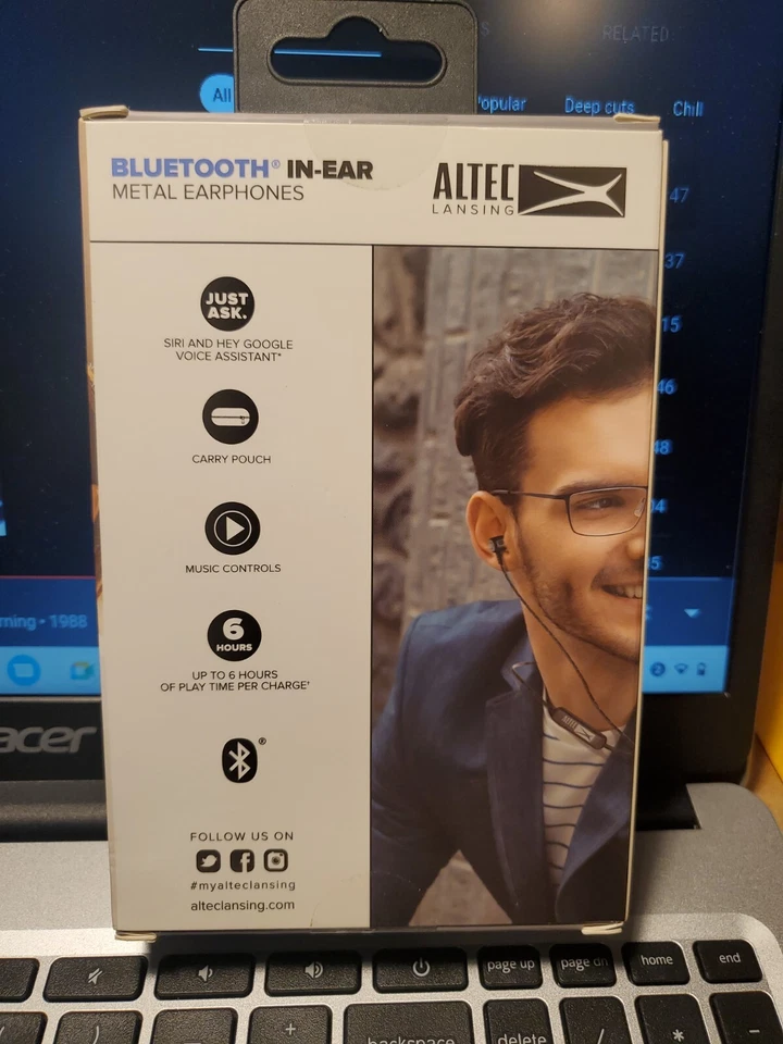 Fones de ouvido intra-auriculares Bluetooth de metal Altec Lansing com Siri Google Assist. - Imagem 2 de 4