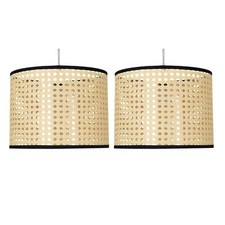 Set of 2 Natural Wicker Rattan 25cm Easy Fit Ceiling Lightshades Pendant Shades