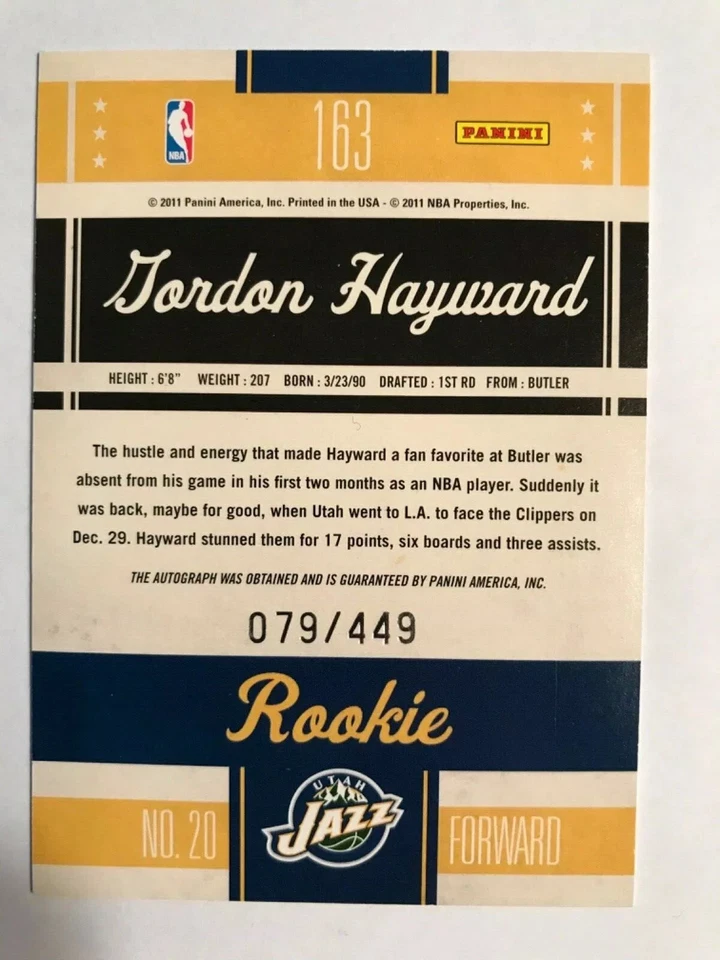 2010-11 Classics GORDON HAYWARD RC SP /449 Rookie On Card Auto Autograph Jazz - Image 2 of 2