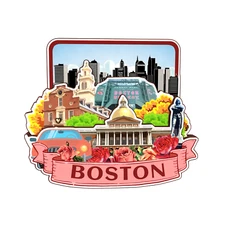 Boston Massachusetts America Refrigerator magnet 3D travel souvenirs wood craft