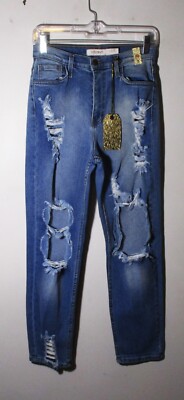 VIBRANT Blue Distressed Denim Jeans Women's Size 27 NWT