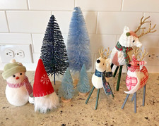Target Christmas Lot-3 Reindeer 4 Bottle Brush Trees 1 Gnome 1 Snowman Kitschy