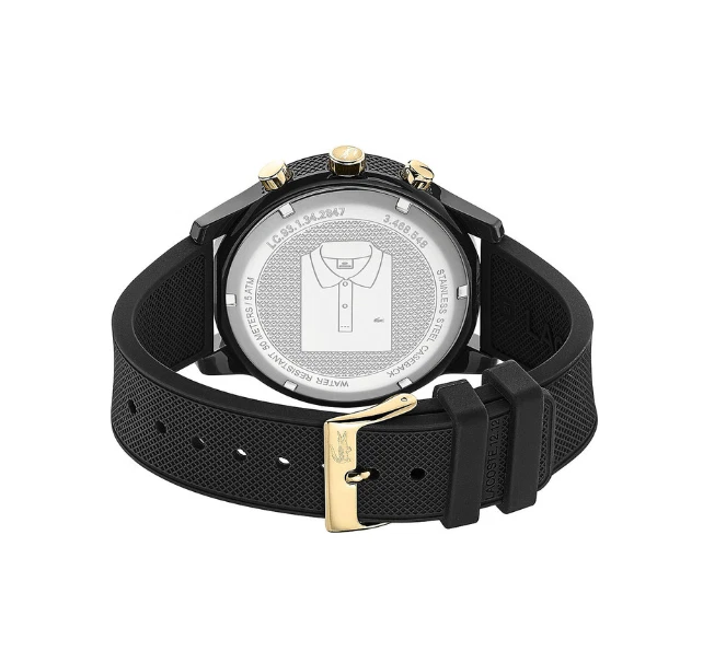 LACOSTE 2011012 12.12 黑色计时表盘黑色硅胶表带男士手表 — 第 3/4 张图片