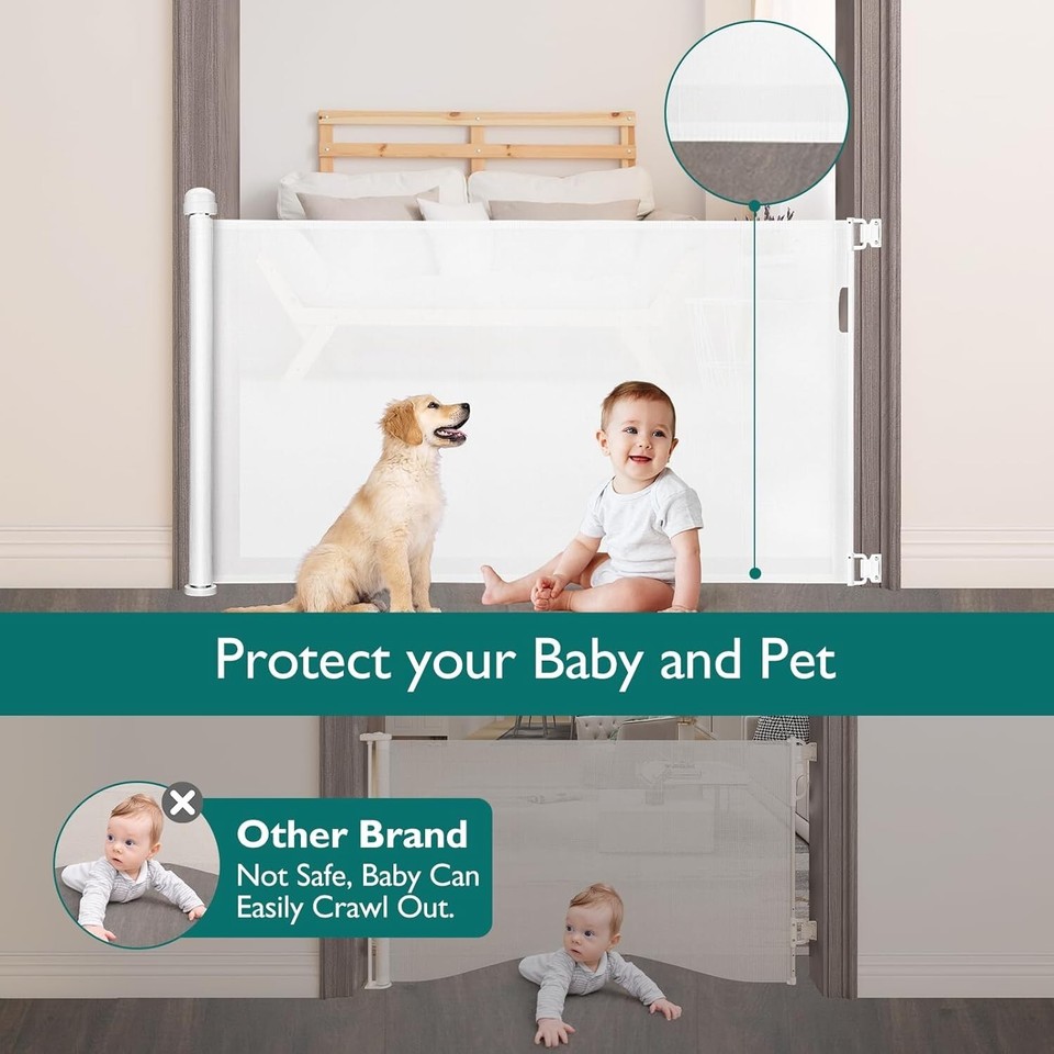 Yoofor Retractable Baby Gate 140 Cm Kid Or Pet Safety 55"Wx33"T White