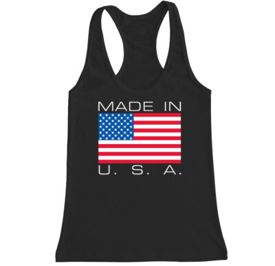 Made in U.S.A. Funny Humor USA U.S. American Flag WOMENS RACERBACK TANK TOP
