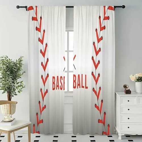 2 Panels 3D Sports Baseball Curtains Window Drapes for Bedroom Living Room - Picture 8 of 41