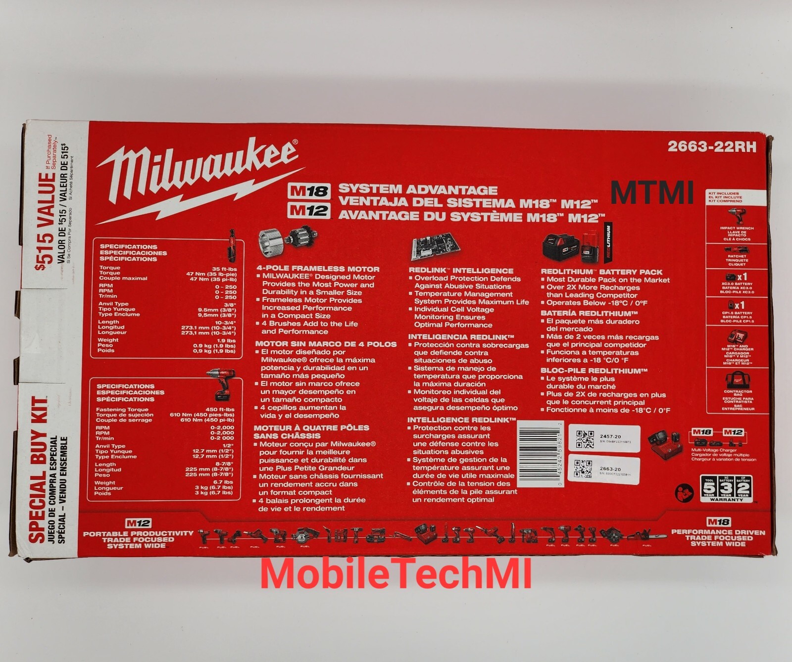 Milwaukee 2663-22RH M12 3/8" Ratchet + M18 1/2" Impact Wrench Combo Kit