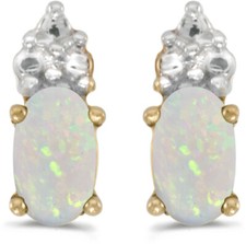 14k Yellow Gold Oval Opal Earrings