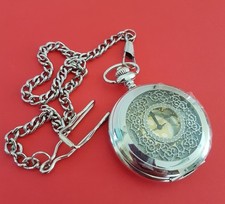 Orologio Da Tasca Taschino Quarzo Cipolla Con Catena Colore Argento Vintage lac