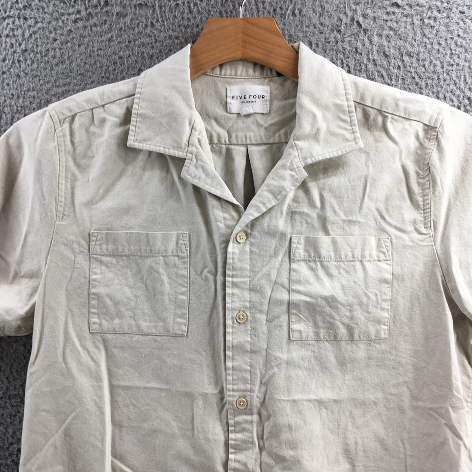 Camisa Five Four Para Hombre L Beige Mezcla Algodón Manga Corta Bolsillos en el Pecho Abotonados Foto 2 de 4