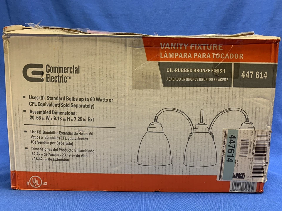 Accesorio comercial eléctrico de bronce frotado con aceite de 3 luces - FALTA PLACA DE MONTAJE Foto 3 de 4