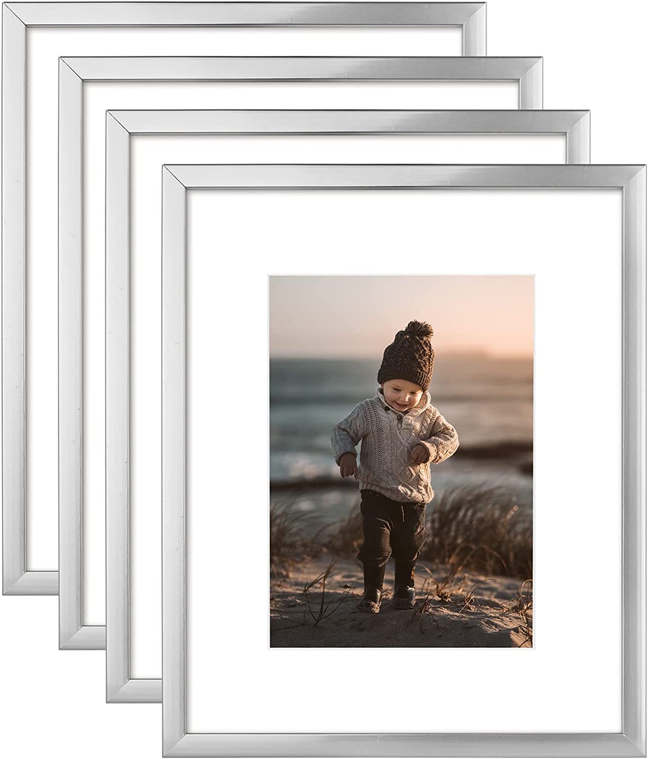 8x10 Picture Frames Silver,Photo Frames Real Glass for Picture 5x7 (Set of 4)-image
