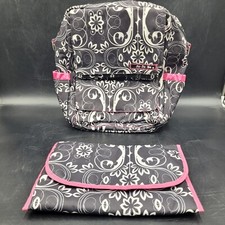 Ju-Ju-Be Diaper Bag Duffel Backpack Black White Pink Floral w/ Changing Pad